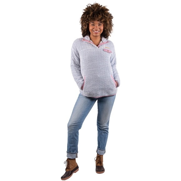 Simply Southern Tops - Simply Southern Blue Sherpa Pullover Popcorn Fleece Snap Neck Mauve Trim Small